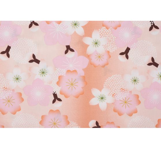 Tissu coton popeline au mètre Sakura fleurs panachées Loisirs