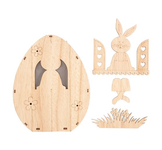 VBS Wooden egg with LED "Bunny in the window"